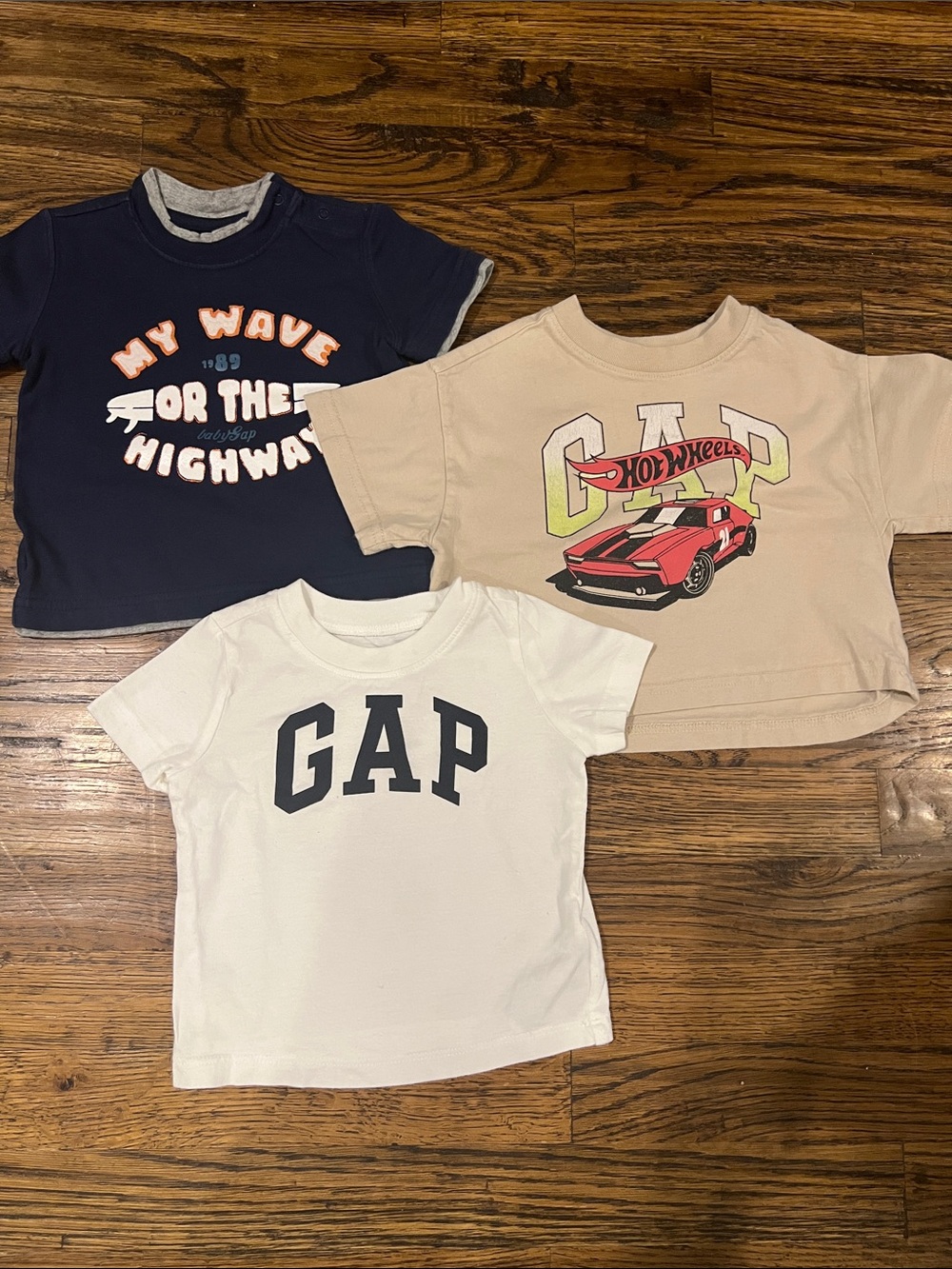 GAP Bundle -  Boys Toddler Baby GAP Tee Trio — White, Navy & Beige 6-12 Month